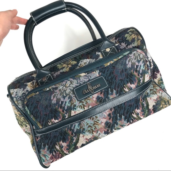 Vintage Bags Euc Vintage Turquoise Floral Tapestry Duffel Poshmark